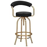 Drehbarer Barhocker, Samtsitz, Hochstuhl mit Rückenlehne, moderner Esszimmer-Barhocker mit runder Fußstütze, verstellbar von 70–85 cm (Farbe: Weiß) (Schwarz)