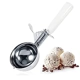 Eisportionierer 8 cm, Poliert Edelstahl Eislöffel, Portionierer für Eiscreme, Reis, Melonenkugeln, Plätzchen, Kuchen, Obst, Kartoffelbrei, Teig, Küchenwerkzeug mit Bequeme Kunststoffgriff (Weiß)