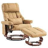 M MCombo Massagesessel mit Hocker, 360° drehbarer Relaxsessel mit Liegefunktion, moderner TV-Sessel Fernsehsessel mit Seitentasche für Wohnzimmer, Kunstleder, 9068 (Gelbbeige)