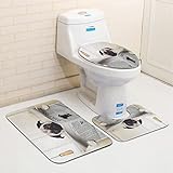 3 teiliges rutschfest Badematten Set,Mops-Welpe, der die Zeitung auf der Toilette liest, Badezimmer, lustiges Bil,U-FöRmige Duschvorleger super weich, schnell trocknend WC-Garnitur rutschfest Teppich