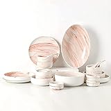 Küchengeschirr-Set, Keramik-Geschirr-Set, rosa marmoriert, splitterfest, Geschirr-Set/Porzellan-Kombination, Teller und Schüsseln, Set für drinnen und draußen