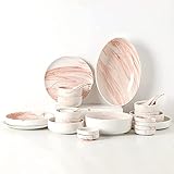 Küchengeschirr-Set, Keramik-Geschirr-Set, rosa marmoriert, splitterfest, Geschirr-Set/Porzellan-Kombination, Teller und Schüsseln, Set für drinnen und draußen