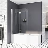 Duschtrennwand für Badewanne,110x140 cm Faltwand für Badewanne Duschabtrennung NANO Glas Badewannenaufsatz 6mm ESG Sicherheitsglas Duschwand