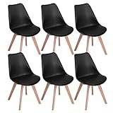 EGGREE 6er Set Esszimmerstühle mit Massivholz Buche Bein, Retro Design Gepolsterter Stuhl Küchenstuhl Holz, Schwarz