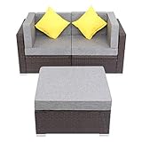 YQ WHJB 3-teiliges Terrassen-Ecksofa-Set aus Polyethylen-Weidengeflecht, bequemes Gartenmöbel-Set, 2 Ecken + 1 Pedal für den Innen- und Außenbereich