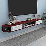 Schwebender TV-Ständerschrank, an der Wand montiertes TV-Regal mit Schublade und offenen Regalen, geeignet für Router, Set-Top-Boxen, DVD-Player/Gelb/140 cm/Rot/140 cm