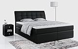 MKS MEBLE Boxspringbett Doppelbett - Polsterbett mit Multipocket-Matratze und Topper - Kunstlederbett mit Bettkasten - Schwarz Stauraumbett - H3 -DIEGOS