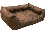 CopcoPet – Hundebett Emma in Wildlederoptik – Hundekörbchen mit abnehmbarem, waschbarem Bezug – Hundekissen mit erhöhten Rändern für kleine bis große Hunde (90 x 70 cm | Antik Braun)