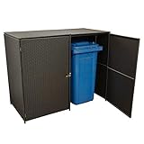 Gartenmoebel Mülltonnenbox für 2 Tonnen klein 66x129x109cm bis 120 Liter, Stahl + Polyrattan Mocca Mülltonnenaufbewahrung