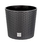 BigDean Blumentopf 40cm - Rattan-Optik - Anthrazit - Pflanzkübel mit Einsatz - Rattan-Blumentopf Pflanztopf rund - In/Outdoor - Höhe 37,5 cm