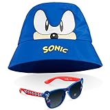 Sonic the Hedgehog Bucket Hat mit Sonnenbrille Kinder Set Cap Jungen und Madchen Fischerhut Kinder Einheitsgröße 100% UV Kinder Sonnenbrillen