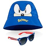 Sonic the Hedgehog Bucket Hat mit Sonnenbrille Kinder Set Cap Jungen und Madchen Fischerhut Kinder Einheitsgröße 100% UV Kinder Sonnenbrillen