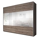 Schwebetürenschrank Galaxy Kleiderschrank Schiebetürenschrank Schlafzimmer Kleidestange Einelgeboden Schiebetür Spiegel (200 cm breit, Sanremo Eiche)