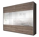 Schwebetürenschrank Galaxy Kleiderschrank Schiebetürenschrank Schlafzimmer Kleidestange Einelgeboden Schiebetür Spiegel (270 cm breit, Sanremo Eiche)