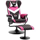 HOMCOM Relaxsessel ergonomischer Fernsehsessel mit Hocker drehbare Relaxliege mit Liegefunktion Gaming Sessel für Freizeitraum Videoraum Hellrot+Schwarz+Weiß 67 x 78,5 x 102,5 cm