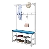 XOUVY Metallgarderobe Schuhbank mit 3 Ebenen Schuhregal Bankhöhe 170 cm Schuhwechselbank einfache Montage Diele Baummöbel (Farbe: weiß, Größe: 80 cm) (weiß 80 cm)