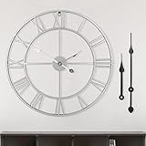 Große Wanduhr im Vintage-Stil, schwarz Wanduhr rund, Metall,Fast geräuschlos Nicht tickend, batteriebetrieben, 40cm,47cm,60 cm, römische Ziffern, Uhren für Wohnzimmer, Schlafzimmer, Küchendekoration