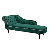 Invicta Interior Chesterfield Récamière 170cm smaragdgrün Samt mit Knopfheftung und Nietenbesatz Chaiselongue Relaxliege