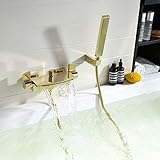 Badewannenarmatur Wasserfall Badewanne Wasserhahn Alle Kupfer Wand Wasserfall Dusche Heiße Und Kalte Badewanne Wasserhahn (Gold)