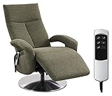 CAVADORE TV-Sessel Tirol / Fernsehsessel mit elektrisch verstellbarer Relaxfunktion / 2 E-Motoren / 74 x 112 x 82 / Strukturstoff: Grün