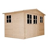 TIMBELA Holz Gartenschuppen mit hochwertige abschließbare Tür - Abstellkammer mit Fenstern - H226x318x220 cm/6 m² Naturholz-Shiplap-Schuppen - Gartenwerkstatt - Fahrrad- Geräteschuppen M334F