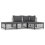 Festnight gartenlounge Metall gartensofa Metall Balkon Lounge Metall Lounge gartenmöbel Set Metall ecklounge Outdoor Metall Outdoor Sitzbank Garten -4-tlg-2-Anthrazit