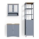 Vicco Badmöbel Set Bianco Spiegelschrank Waschtischunterschrank Badschrank Badezimmermöbel Set im Landhausstil (Grau, Set 2)