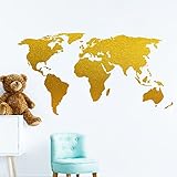 WandSticker4U®- Wandsticker WELTKARTE Braun/Gold I Wandbild: 125x64 cm I Wandtattoo Landkarte Atlas World Map I Wand Aufkleber Wohn- & Schlafzimmer Küche Kinder-zimmer Flur Deko