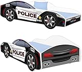 AS-TOR Kinderbett Jugendbett Autos 70x140 mit Matratze - Bett Schlafzimmer - Kindermöbel - Kinderbetten für Mädchen und Junge - Hochwertige Möbelplatte - Solide und Sicher - Polizei Auto