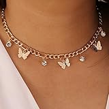 Simsly Schmetterling Kristall Kette Verstellbar Schmetterling Anhänger Halskette Funkelndes Schmetterlingsketten mit Strass Hip Hop Schmuck Schlüsselbein Butterfly Kette für Damen und Mädchen（Gold）