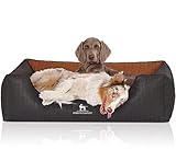 Knuffelwuff Orthopädisches Hundebett Rough Road aus laser-gestepptem marmoriertem Kunstleder XL 105 x 75cm Schwarz/Rusty