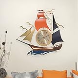UKETO Moderne Wanduhr - Segelboot Wanduhr - nautische Wanduhr - für Wohnzimmer Dekor (B)
