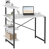 CubiCubi Kleiner Schreibtisch mit Regal 100 x 50 cm, 3-stöckiges Regal Computertisch, Pc Gaming Tisch, Einfach zu installierender Schreibtisch, Stabil Stahlgestell schreibtische, Weiß