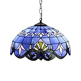 PaRfco Barock-Kronleuchter im Tiffany-Stil, Deckenleuchten mit mediterranem Buntglasschirm, Hängeleuchte im Vintage-Stil für Schlafzimmer, Wohnzimmer, Kücheninsel, Blau, 30 cm