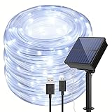 IMAGE Solar Lichtschlauch 13M LED Lichterkette mit 100 Leds Lichterschlauch für Innen und Außen Gartendeko Baum Party, kaltweiß