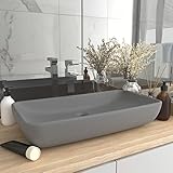 ZEYUAN Luxus-Waschbecken, Aufsatzwaschbecken, Bathroom Sink, Waschtisch, Ablaufgarnitur, Aufsatzbecken, Rechteckig Matt Hellgrau 71x38 cm Keramik