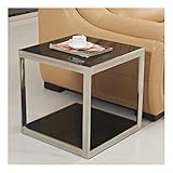 XiYou Couchtische Quadratischer Tisch Gehärtetes Glas Edelstahl Kleiner Ecktisch Sofatisch Blumenbeettisch