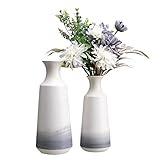 TERESA'S COLLECTIONS Graue Weiße Vasen für Pampasgras, Moderne Blumenvase Keramik Vase Deko, Vasen Set mit Farbverlaufseffekt für Wohnzimmer, Küche, Tisch, Zuhause, 25/30 cm Hoch