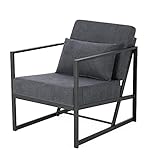 Mingone Sessel Wohnzimmer Design Loungesessel Dunkelgrau Cocktailsessel Polstersessel Einzelsofa Vintage Retro ohne Hocker Einzelsessel mit Leinenstoff,60 x 72 x 72cm