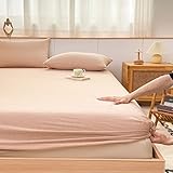atmungsaktiv Spannbetttuch,Matratzenschoner aus Reiner Baumwolle, einfarbig, Tiefe Taschen, Schlafzimmer, Hotel, Gewaschene Baumwolle, Matratzenbeutel, Kissenbezug, Beige, 180 x 200 cm (1 Stück)