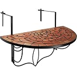TecTake 800570 - Balkonhängetisch zusammenklappbar, Halbkreisförmiges Design, Tischplatte aus Steinmosaik - Diverse Farben (Terra | Nr. 402765)