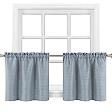 Home Queen Graue Waffel-Badezimmer-Fenstervorhänge, kurze wasserabweisende Stangentasche für kleine Küchenfenster, je 76,2 x 91,4 cm (B x L)