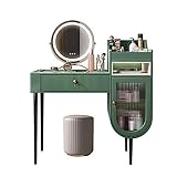 JATIBOSH Vanity Desk Set Schminktisch mit Beleuchtetem Spiegel, Schlafzimmer Aufbewahrungsschrank, mit Offenen Regalen, mit Gepolstertem Hocker füR Frauen MäDchen füR Das Schlafzimmer