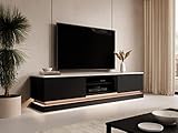 Vente-unique TV-Möbel - 2 Schubladen und 2 Ablagefächer - Mit LED-Beleuchtung - MDF - Schwarz - Marmor-Optik - DEVIKA