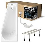 'aquaSu® Komplettset Acryl-Badewanne 160 x 70 cm | Raumspar-Badewanne laPino | linke Ausführung | höhenverstellbare Wannenfüße | Excenter-Ablaufgarnitur | Badewannen-Set | Weiß | 83255 7