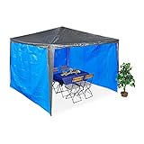 Relaxdays Seitenteile für Pavillon, 3er Set, 2x3 m, wasserdicht, Seitenwände mit Klettverschluss, PE, ohne Fenster, blau