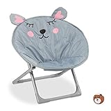 Relaxdays Moonchair Kinder, klappbarer Mondstuhl In-& Outdoor, Kinderklappsessel, Maus, HxBxT: 51,5 x 51 x 48 cm, grau, 1 Stück