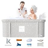 Tragbare faltbare Badewanne mit Abdeckung für Erwachsene, 120cm Familie SPA Badewanne für Badezimmer, verdickte mehrschichtige Badewanne mit Deckel für Duschkabine, 120cmx55cmX52cm (Graue Malerei)