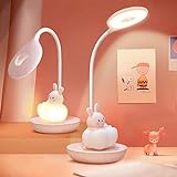 FemKey LED Schreibtischlampe für Kinder, Augenschutz Leselampe, Wiederaufladbare USB Energiespar Nachttischlampe, Dimmbar Touchsensor Tischlampe, Cartoon-Stil （Kieselgel Rosa Hase）