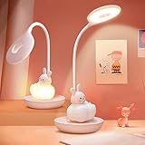 FemKey LED Schreibtischlampe für Kinder, Augenschutz Leselampe, Wiederaufladbare USB Energiespar Nachttischlampe, Dimmbar Touchsensor Tischlampe, Cartoon-Stil （Kieselgel Rosa Hase）